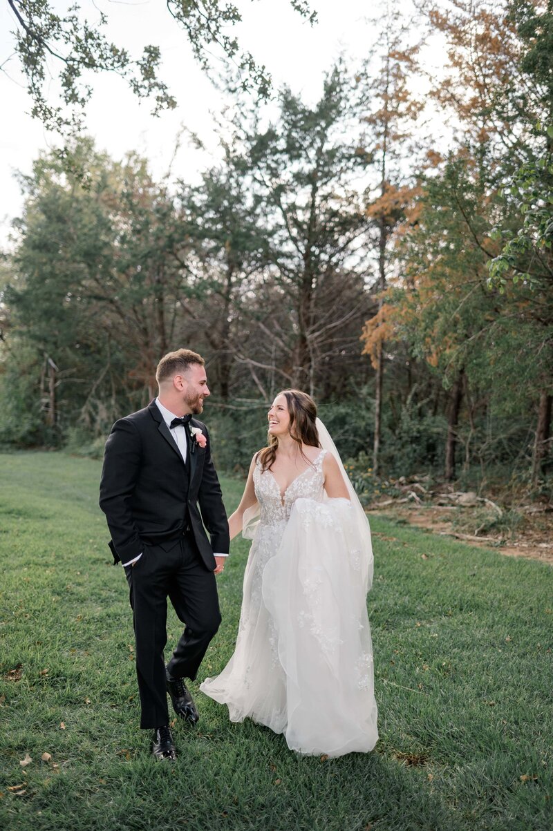 Bride and groom walk up memorial steps at their DC wedding