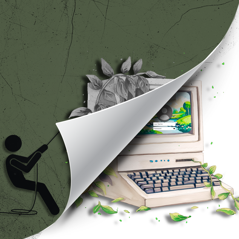 Minimal stick figure uncovering a powered-on business website beneath a black and white paper computer sketch, symbolizing website design from idea to launch with Taylor Reichart, Web Designer.