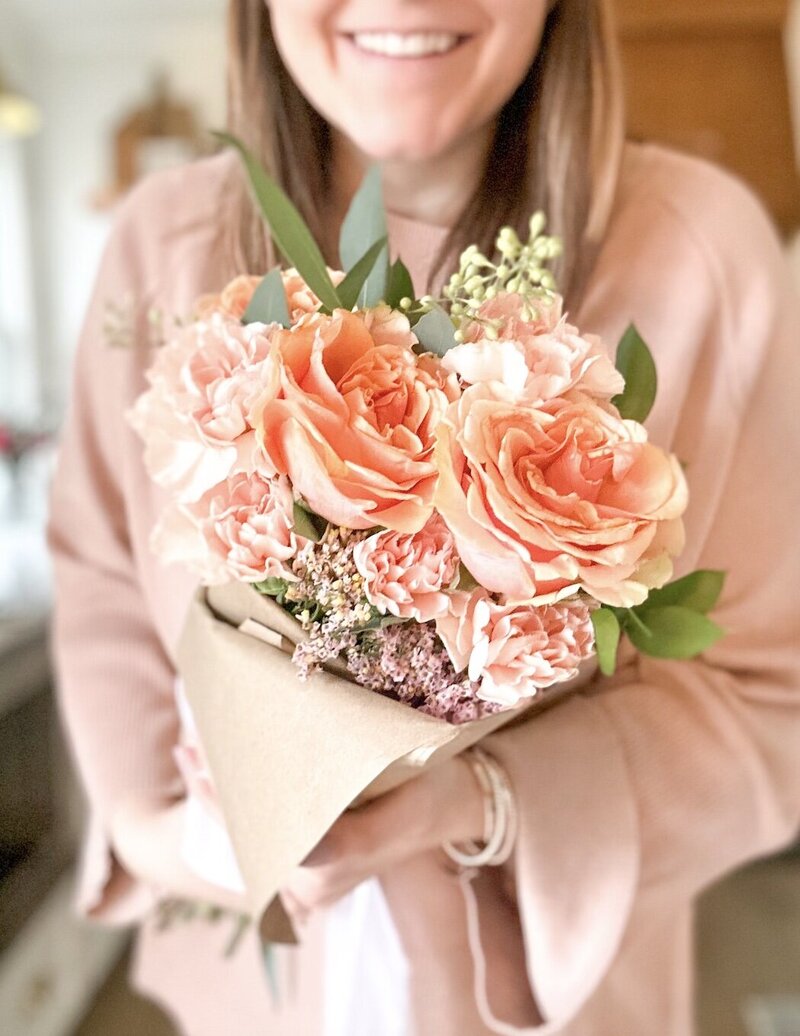 valentines 2024 pink bouquet held