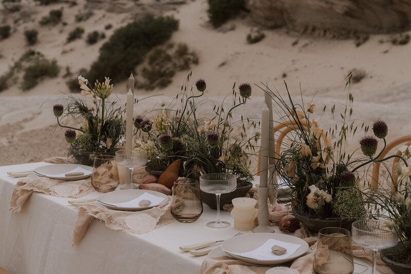 unique desert themed tablescape with onions and shallots