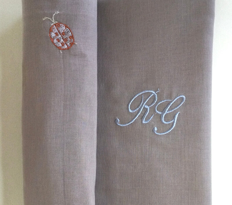 Chèche coccinelle TAUPE-Broderie Rouille