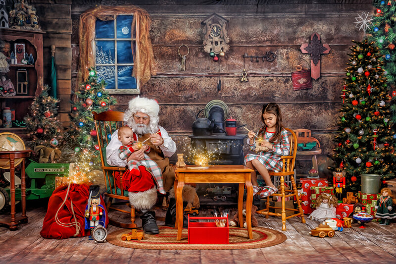 Boy Girl Paint Wooden Toys Workshop Santa Claus