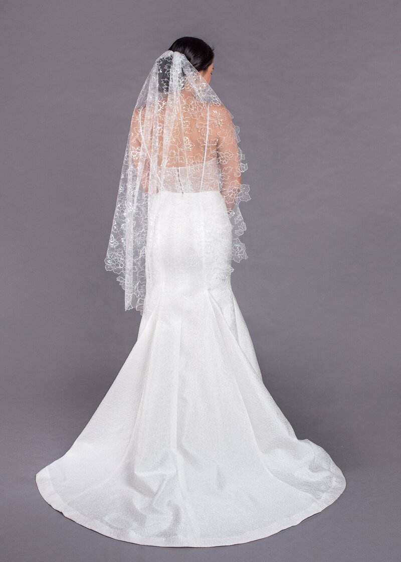chapel length veil with floral embroidery