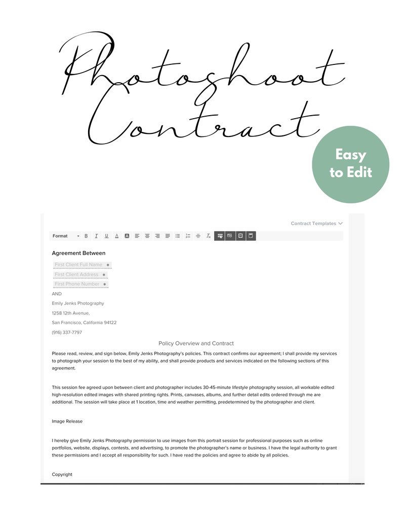 Photoshoot Contract Page