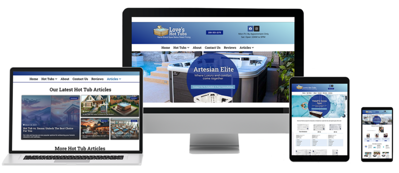 Love's Hot Tubs website on different devices.
