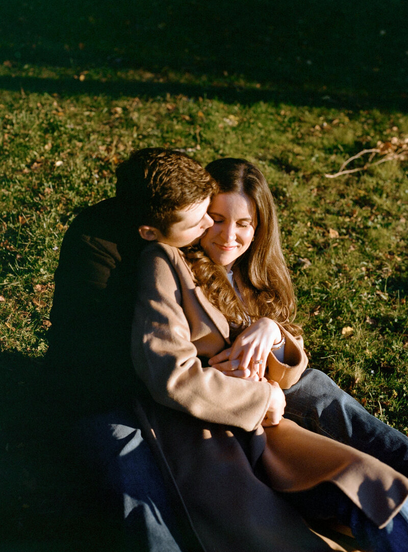 Romantic garden engagement session in Massachusetts on film