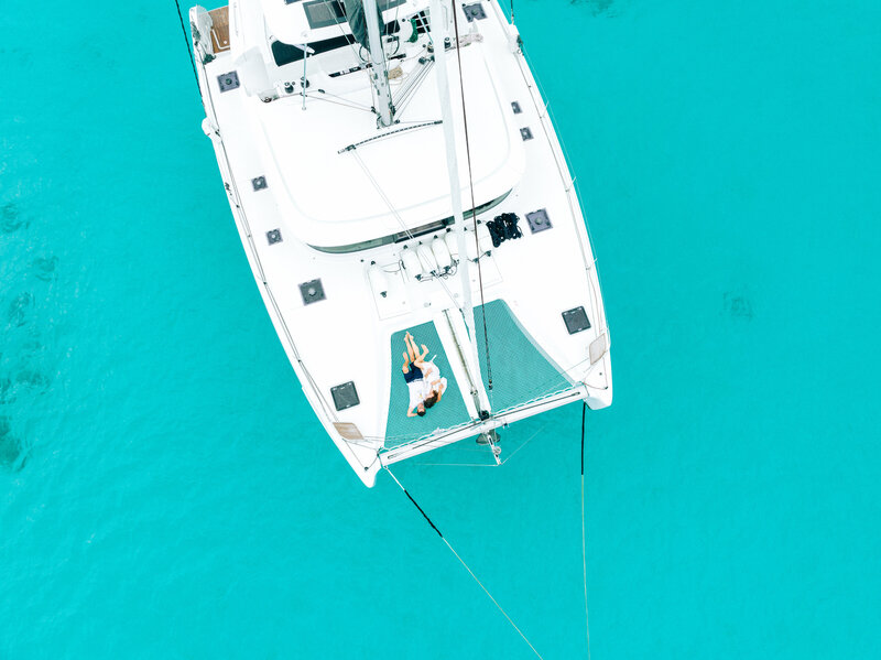 Drone view of the couple in the  lagoon