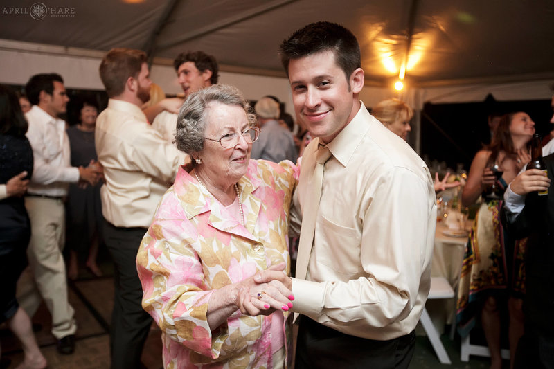Groom dances with his grandma at the Bella Vista Estate in Steamboat