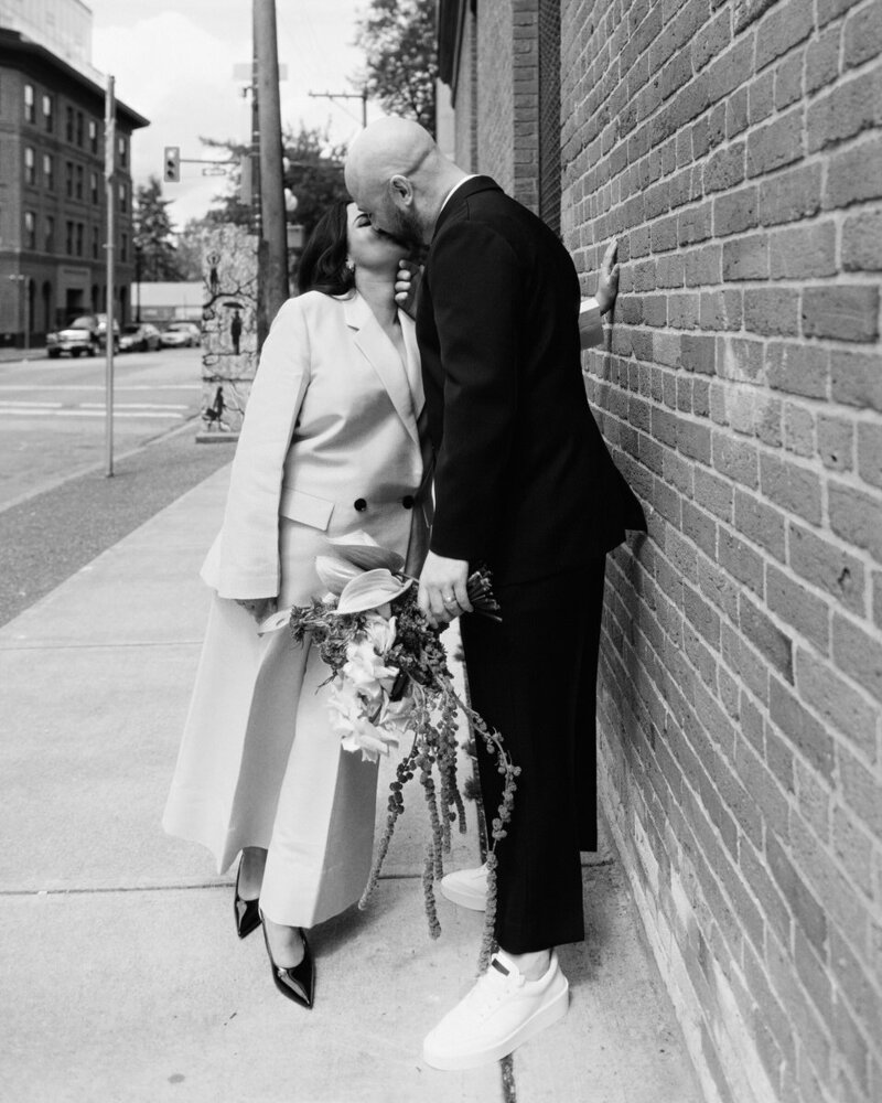 editorial style photo of wedding couple getting married in vancouver bc