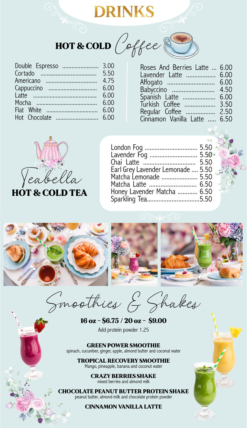 Explore Our Delectable Menu at Roses and Berries Cafe