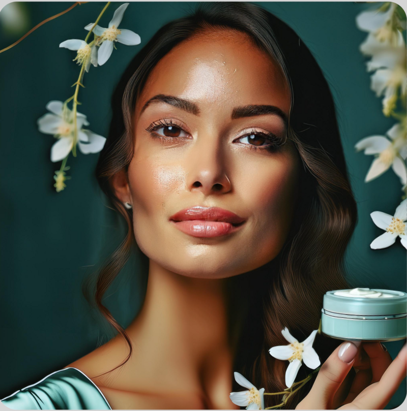 Beautiful brunette with luxury Jasmin face cream