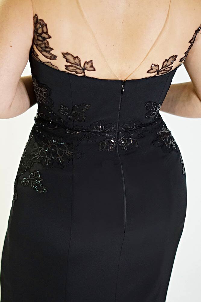 illusion neckline with lace detail from the back