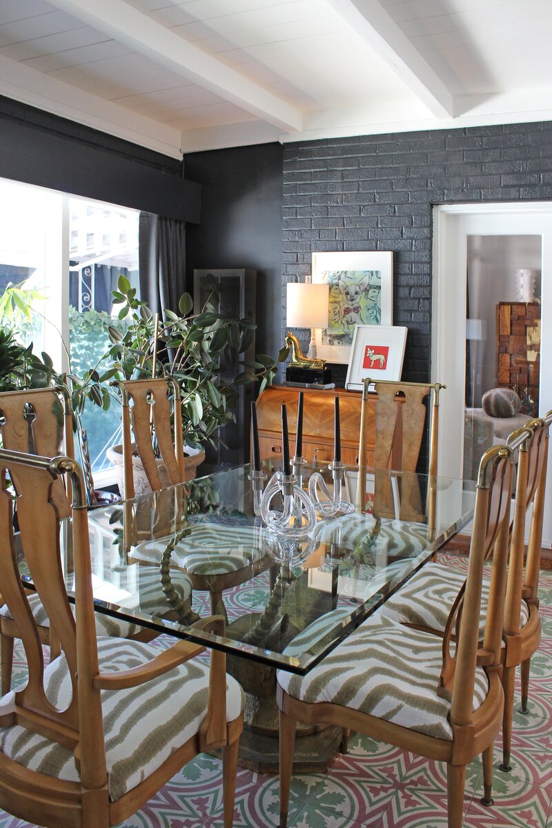 Oxford table with patterned wood chairs