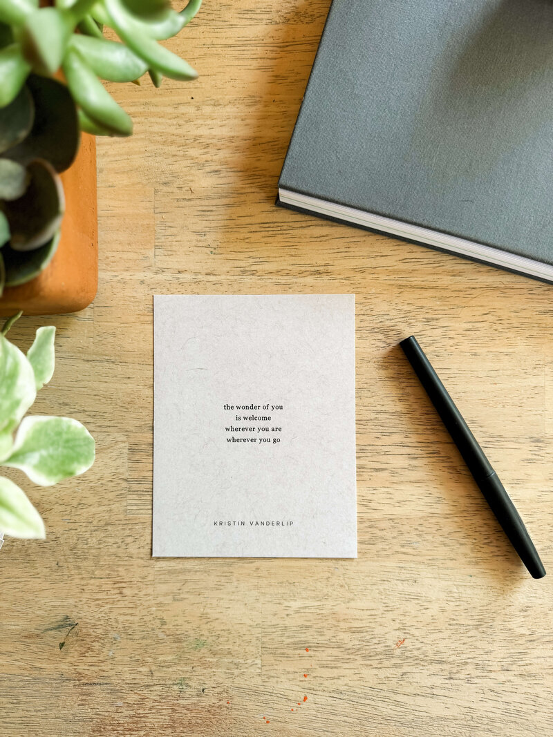 wonder of you is welcome postcard desk