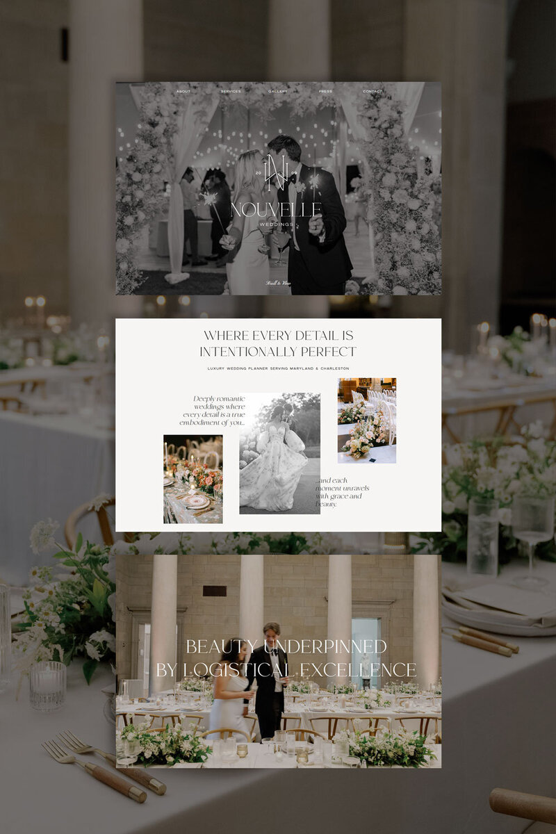 Luxury brand design for Maryland, US wedding planner website mockup