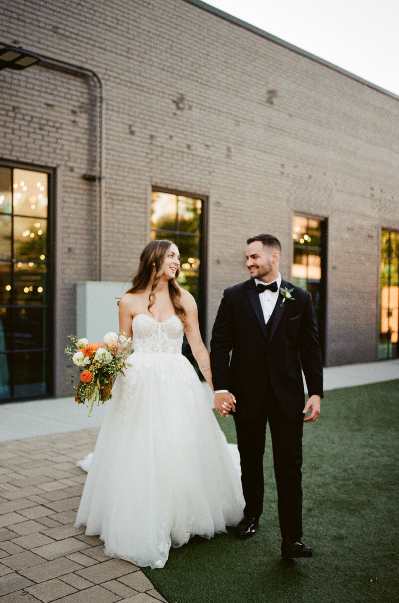 film photo of wedding day couple