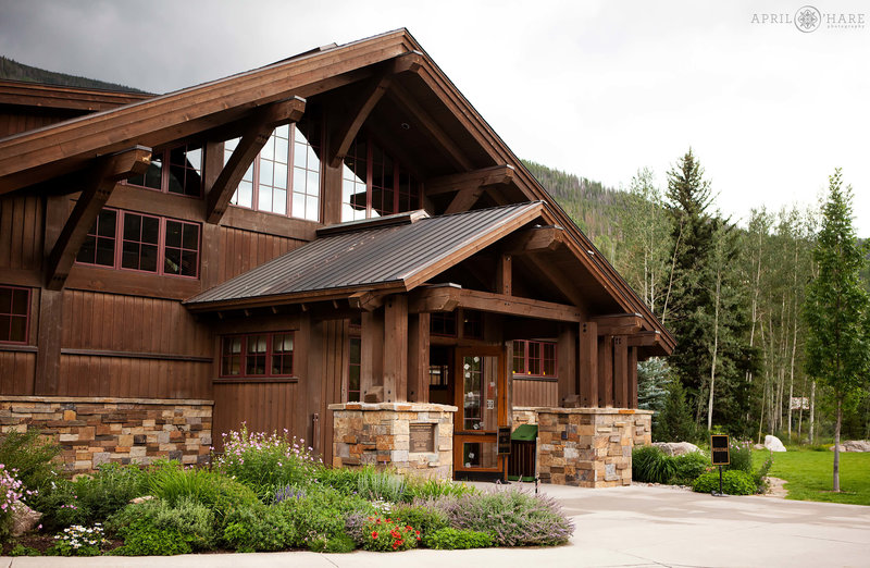 Exterior Photo of the Donovan Pavilion in Vail Colorado on a Rainy Summer Wedding Day