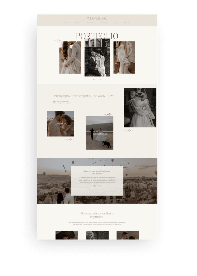 Showit website template for wedding photographer