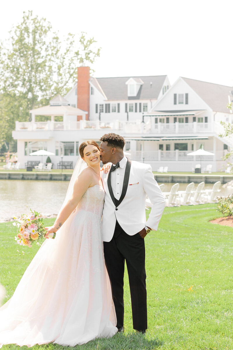 A first look between a bride and her dog at Airlie with Northern Virginia Wedding Photographer