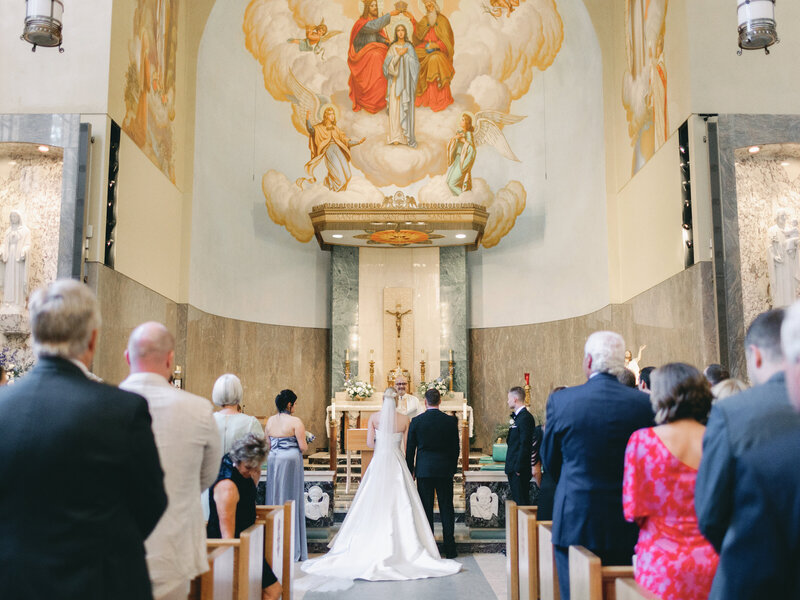 modern bride and groom saying their vows at The Grotto in Portland, OR