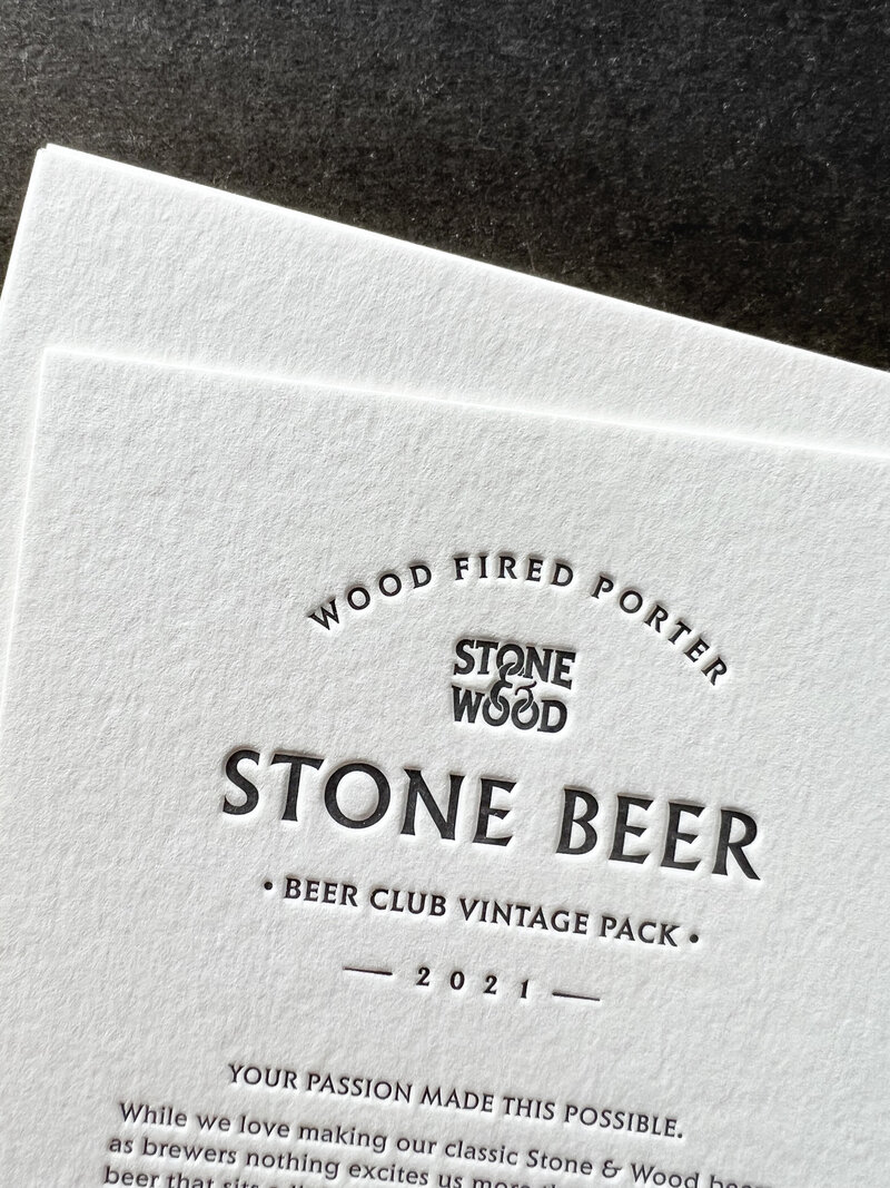 stone and wood branding letterpress printed