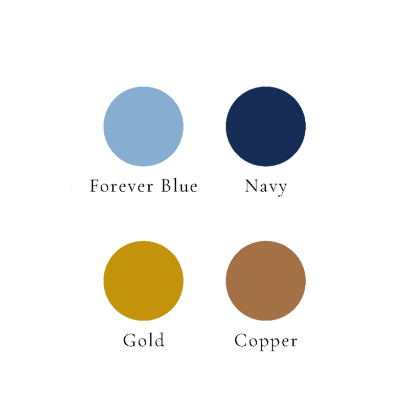 forever blue, navy, gold, and copper