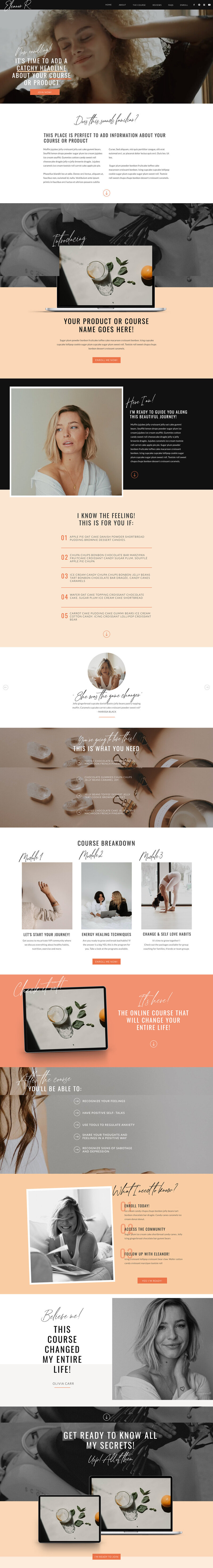Desktop preview of the Eleanor Sales Page Showit template, designed for selling products, courses, or services with a clean and conversion-focused layout.