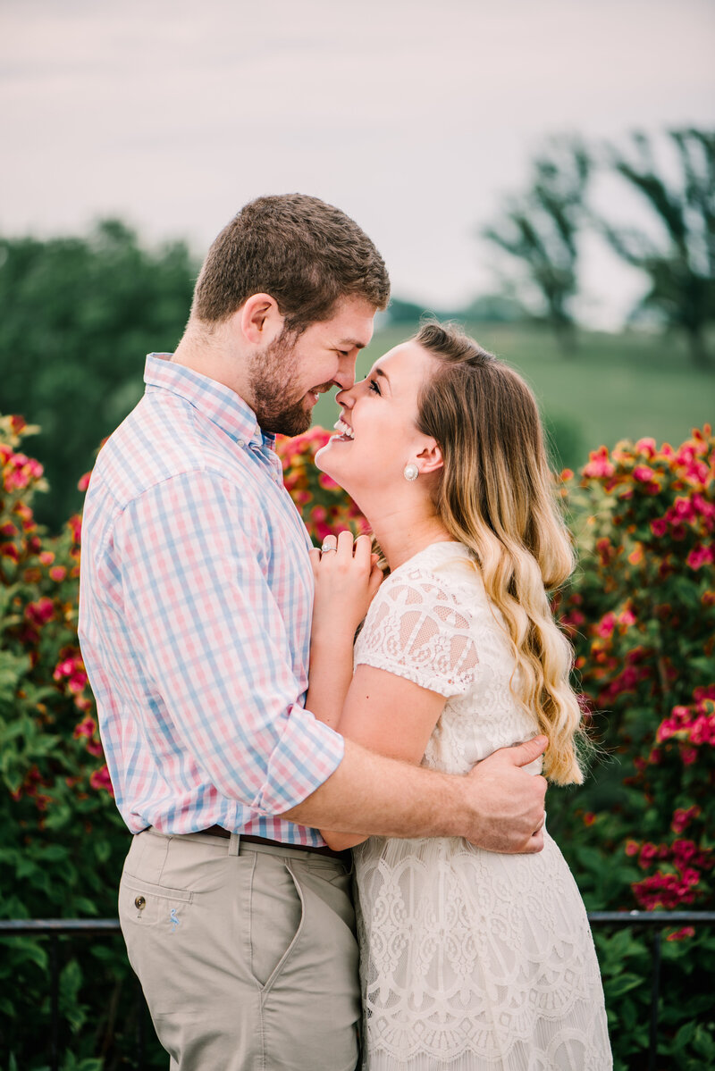 Couple embraces during engagement session in VA.