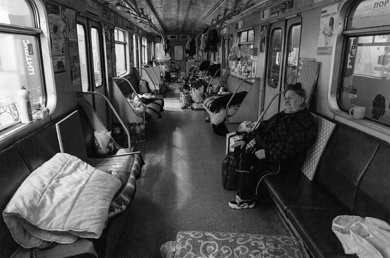 a person on a messy. train