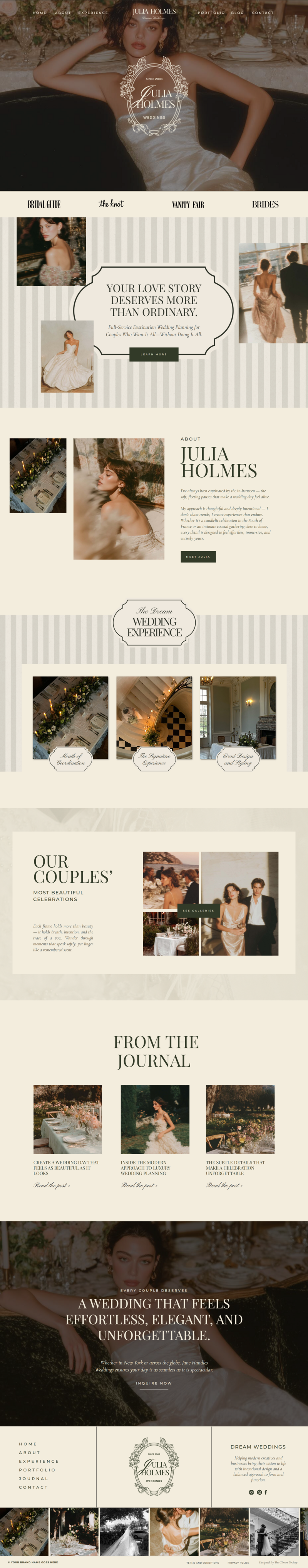 Romantic editorial-style Showit website layout showcasing a luxury photography portfolio—perfect for wedding creatives using The Closers Society’s Website in a Day design service to elevate their visual brand.