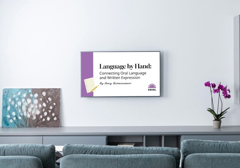 tv screen with the presentation, "Language by Hand" on the screen
