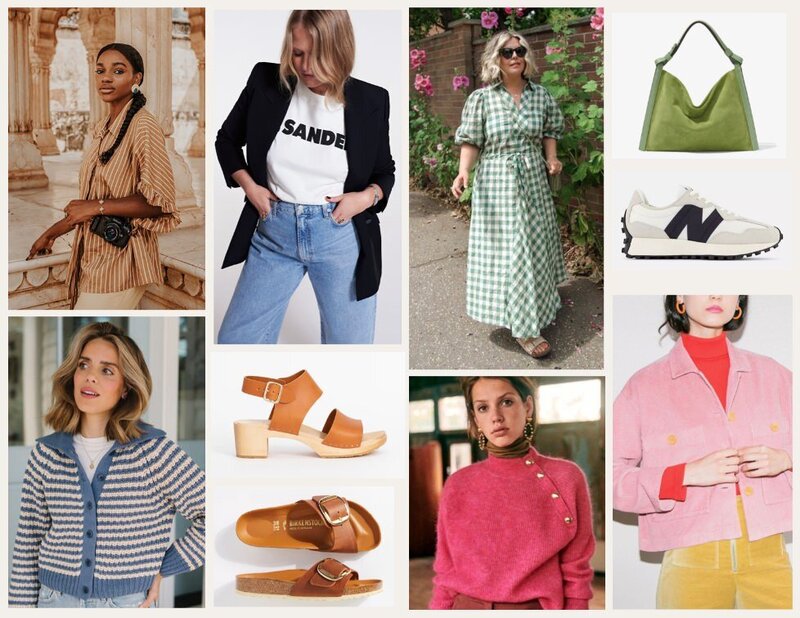 A grid of images showing women's clothes, shoes, and bags. 