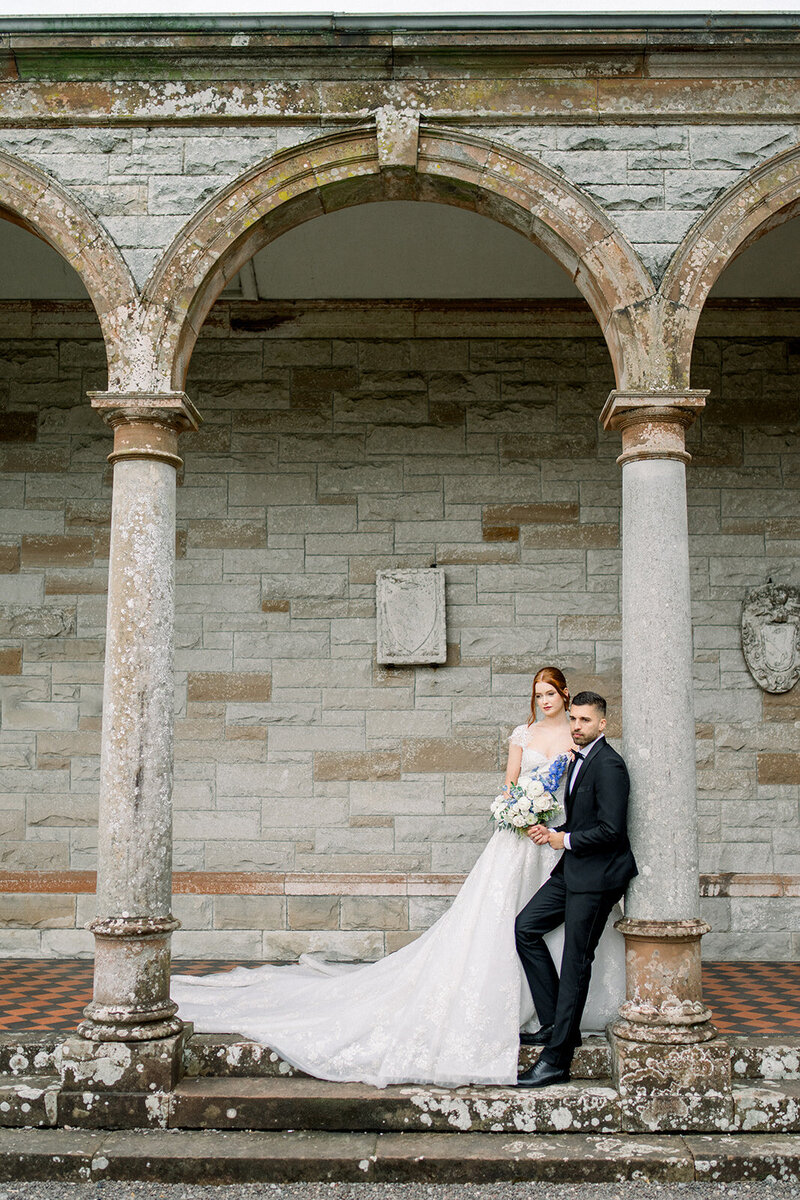 Romantic Couple Portrait in Historic California Cloister Wedding