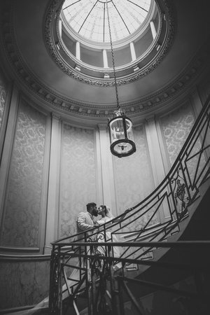 couple just married on stairs