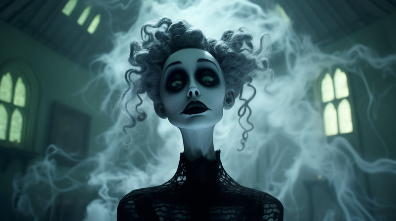 nick0079_a_female_ghost_with_black_makeup_inside_a_haunted_mans_92ed5b65-7765-4532-83ab-e160ed0612a5