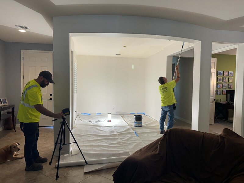 Professional wallpaper installation in progress for a dining room design project in Arizona