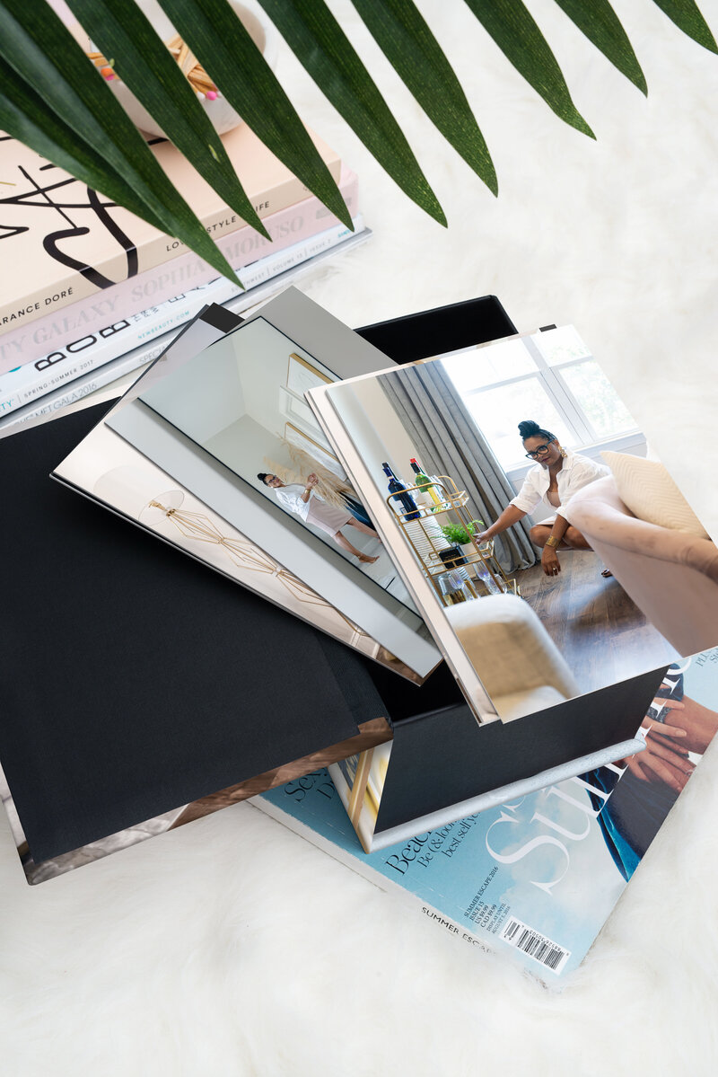 Customized client image box opened with prints in view