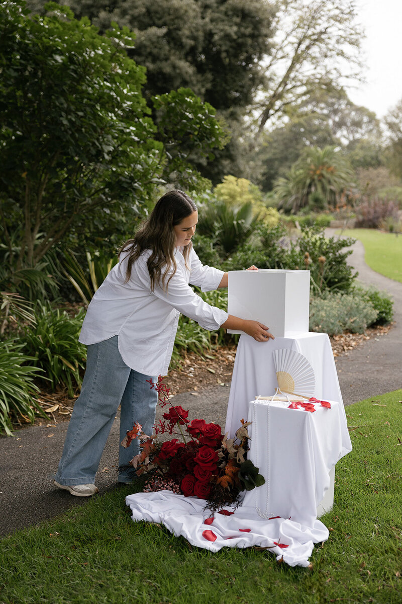 Floral arrangement for styling at a wedding
