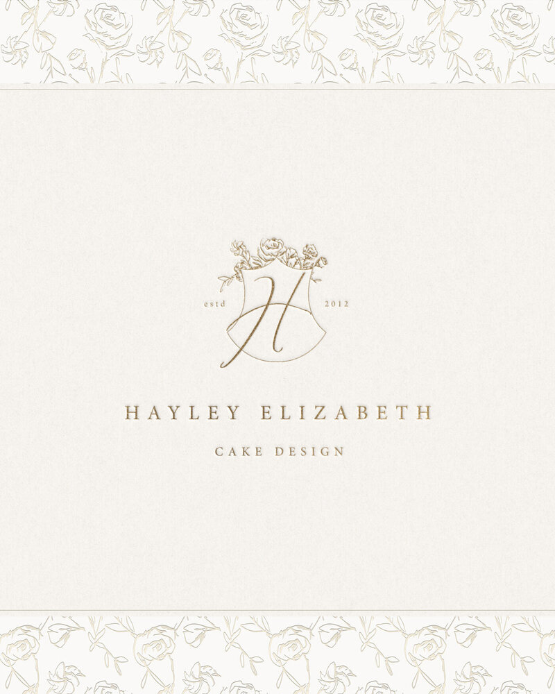 Bespoke floral brand pattern paired with gold foil logo design for Hayley Elizabeth