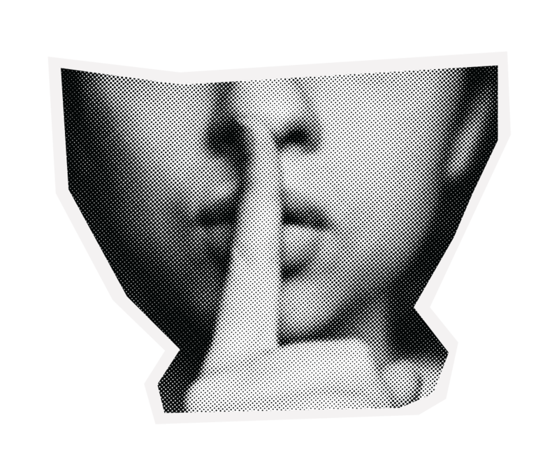 woman whispering shh newspaper cut out graphic