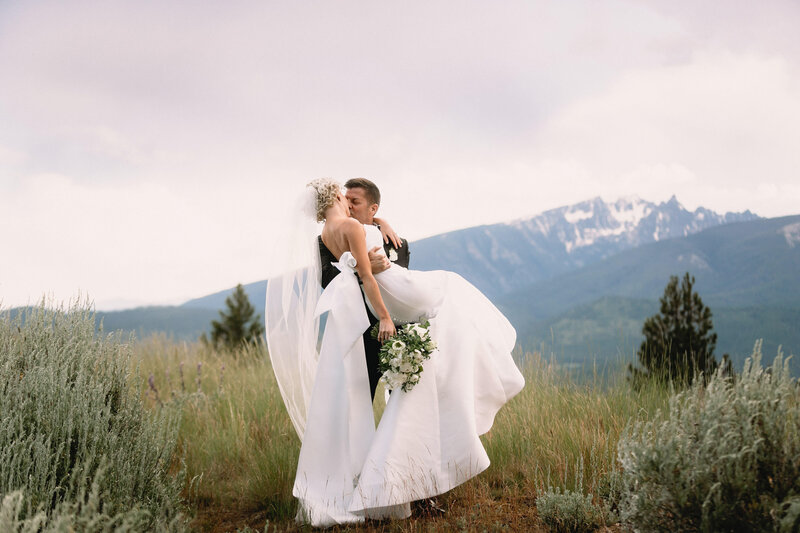 bride and groom kissing