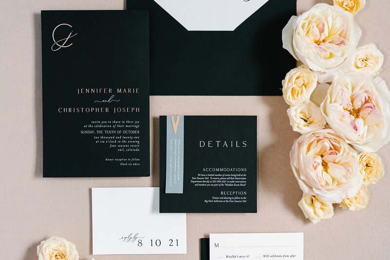 Modern Black Vail Wedding Invitations