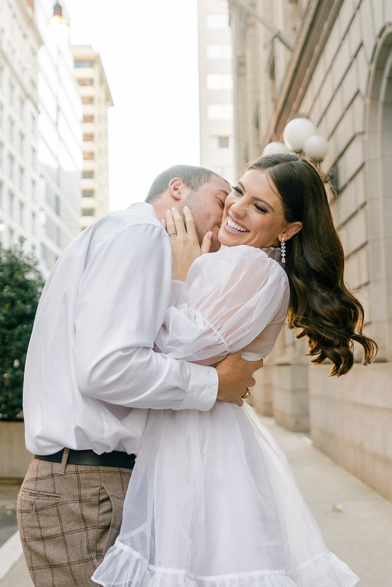 Atlanta wedding photographer captures engagement photo in downtown Atlanta