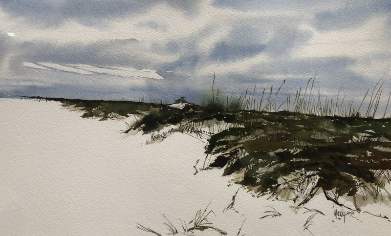 watercolor painting of dunes at the beach