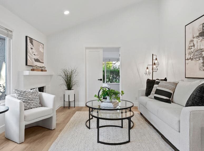 Modern living room in a Los Altos home for sale