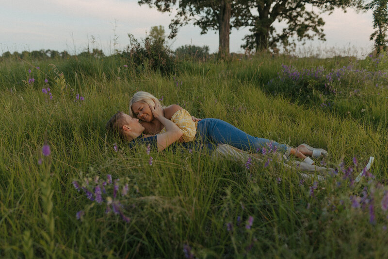 Married couple taking anniversary photos in Northern Minnesota