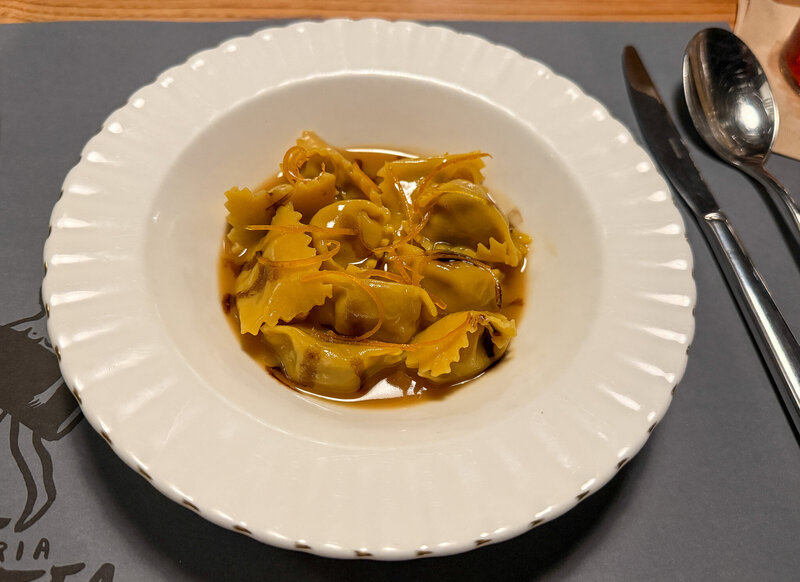 Plin pasta at Osteria La Dritta in Lucca, Italy