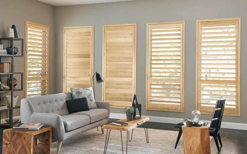 Wooden custom shutters living room