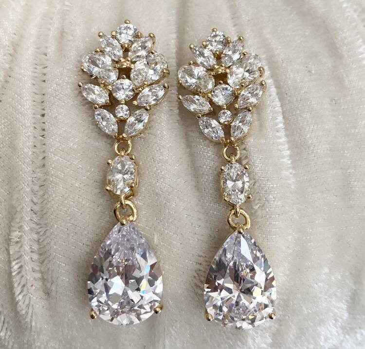 Gold Crystal tear drop earrings