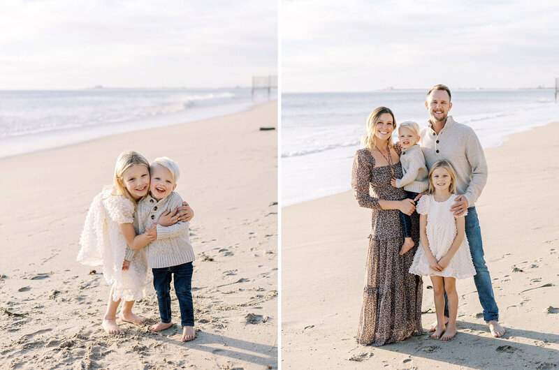 A family posing on a beach in Santa Barbara during their family photo session